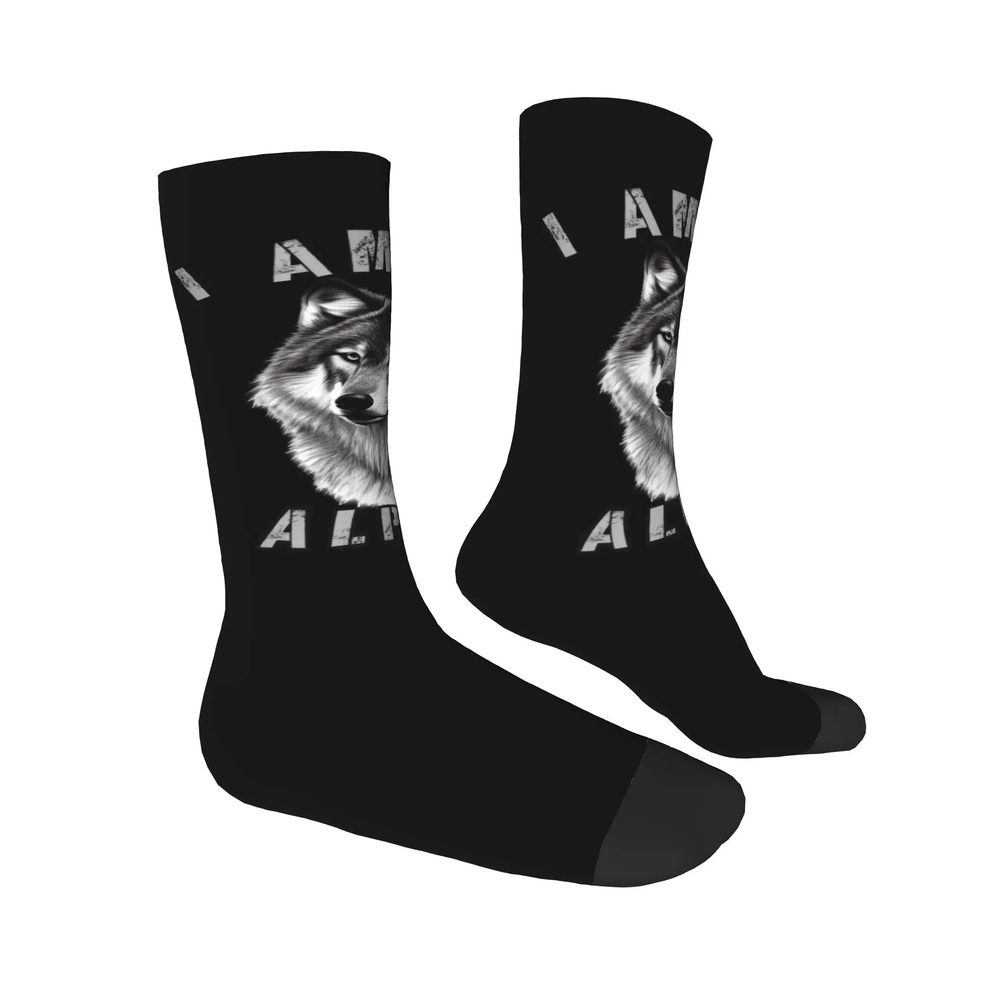 Nouveauté impression bas je suis l'alpha hommes chaussettes pour femmes hommes extensible hiver graphique équipage chaussettes