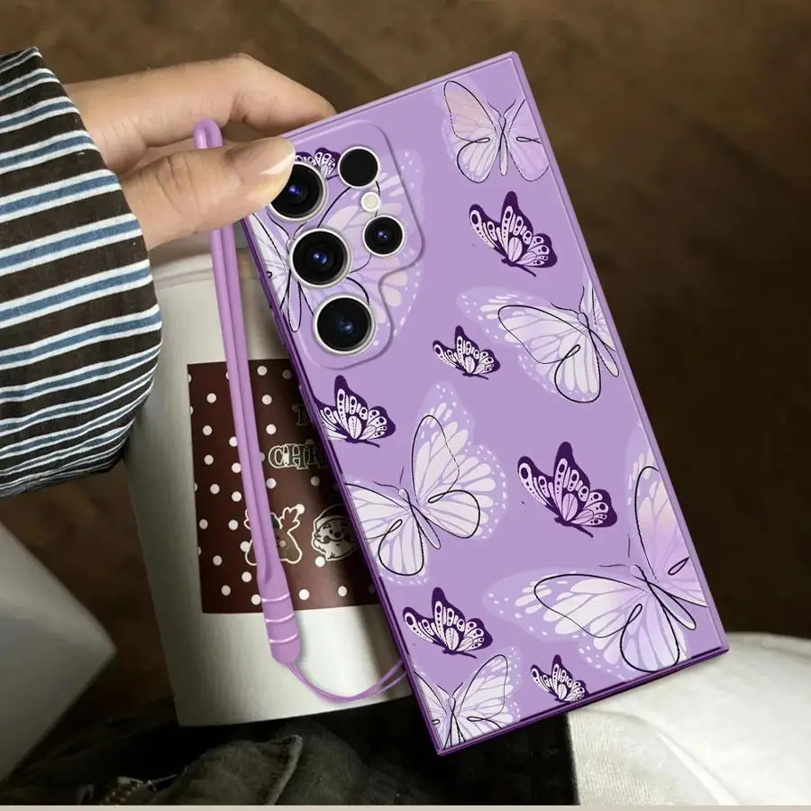 Purple Butterfly Case for Samsung Galaxy S26 Ultra S25 Plus S20 FE S21 Note 20 10 S23 S22 S24 Phone Cover
