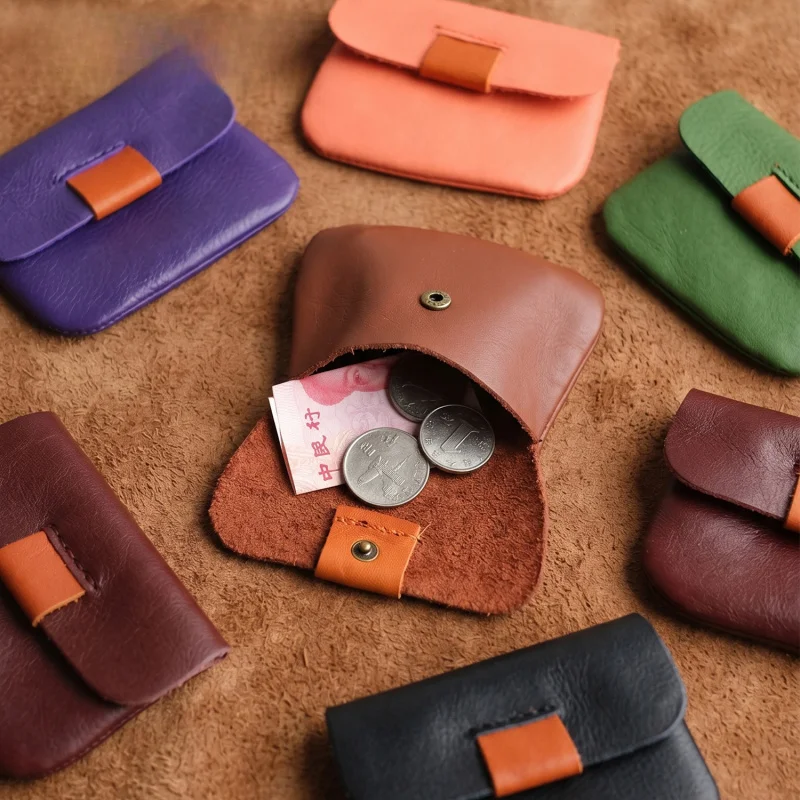 New vintage handmade mini card wallet, top layer cowhide zero wallet data cable headphones storage bag card bag Zero wallet