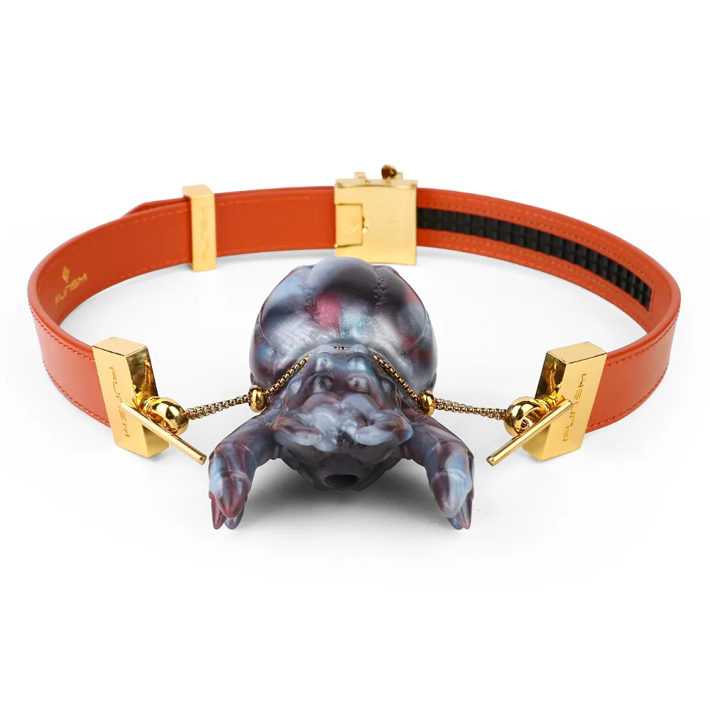 Adult Games Leather Choker with Tentacle-Shaped Ball Gag, Luxury Restraint Accessory for Sex Toy