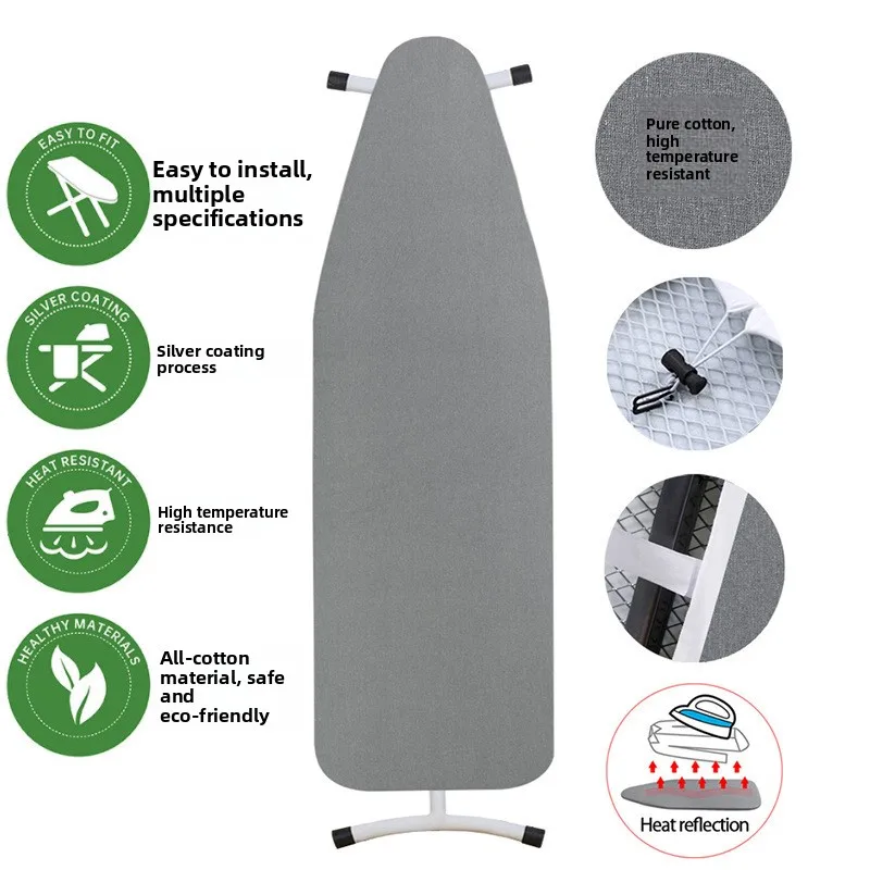 Heavy Duty Ironing Board Cover Heat Reflective Scorch Resistant Cotton with Padding 140x50cm for Easy Ironing Essential