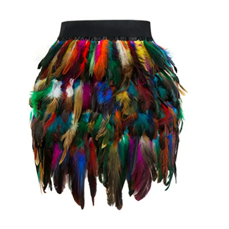 Women's Fashion Colorful Faux Feather Mini Short Skirt 2026 Carnival Festival Punk Gothic Style Gala Evening Stage Performance