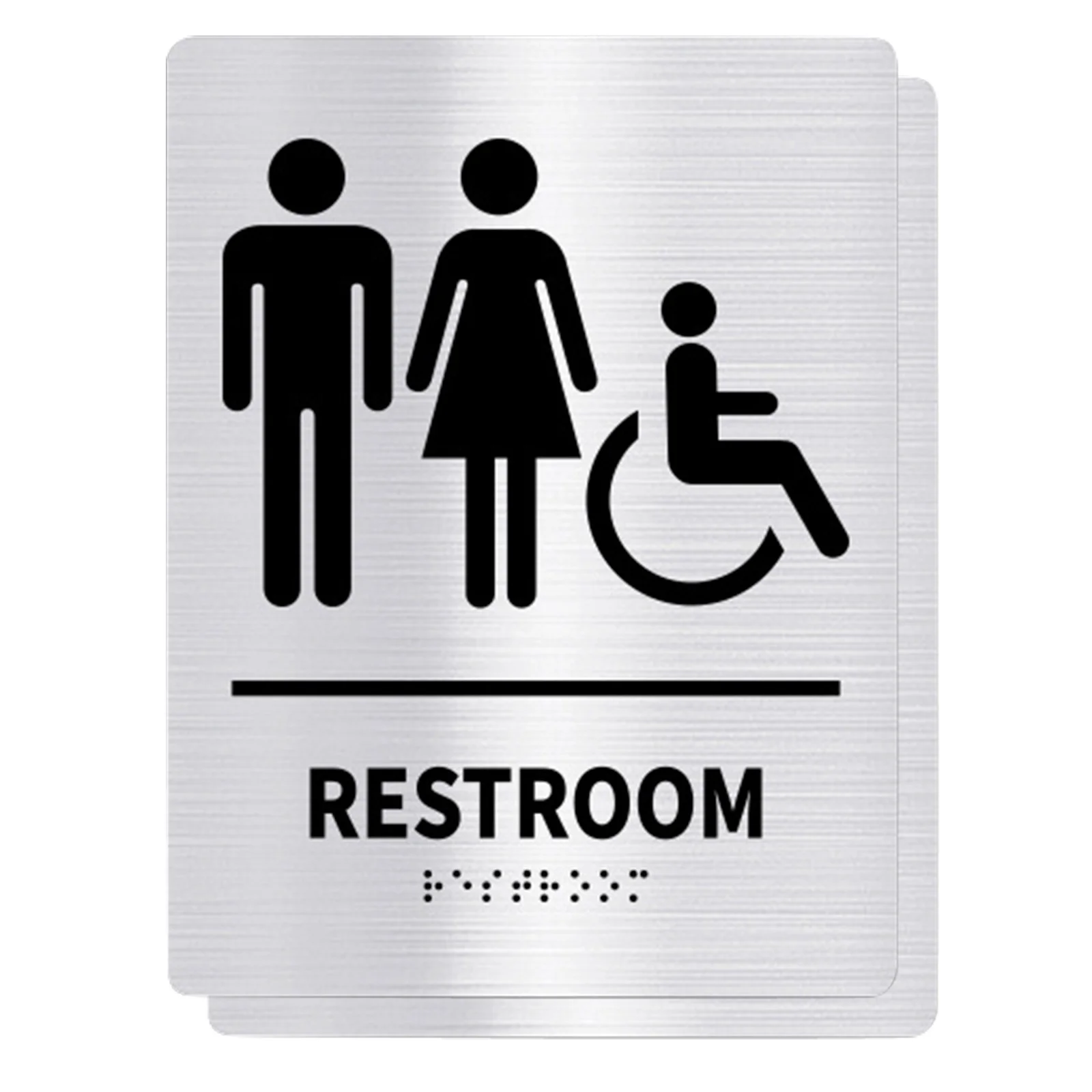 

2pcs Unisex Bathroom Sign Braille Restroom Sign Ada Compliant Stainless Steel Toilet Door Label For Office Restaurant