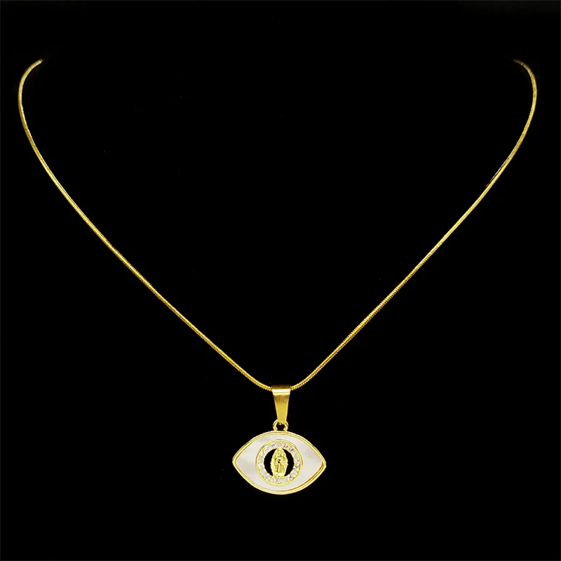 Fashion and Charming Virgin Mary Eye Shape Micro-set Zircon Necklace for Women Classic Stainless Steel Gorgeous Clavicle Chain ﻿