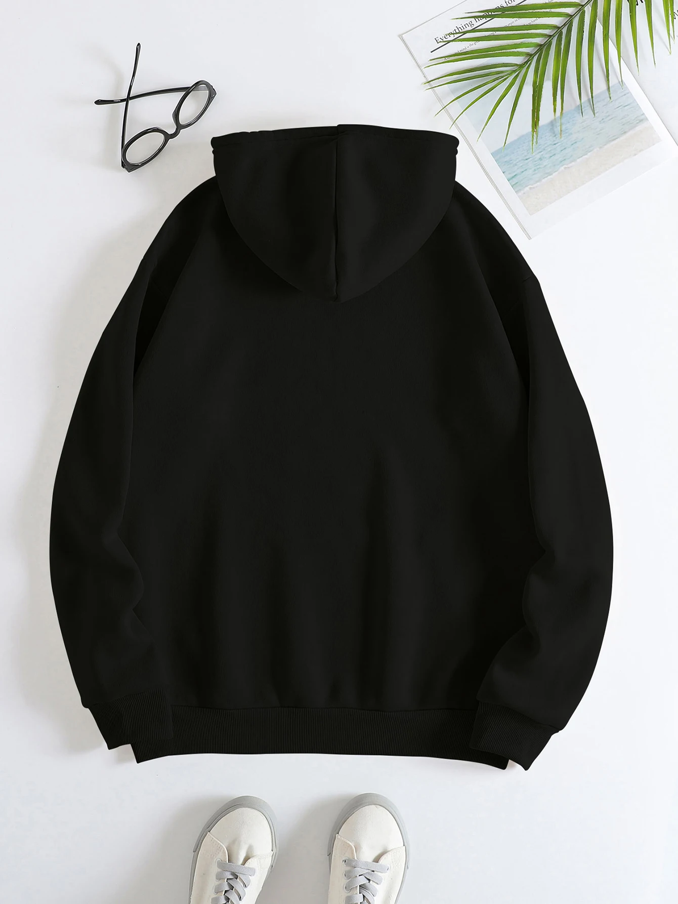 Letter-printed drawstring hoodie, casual long-sleeved pocket sweatshirt, women's wear