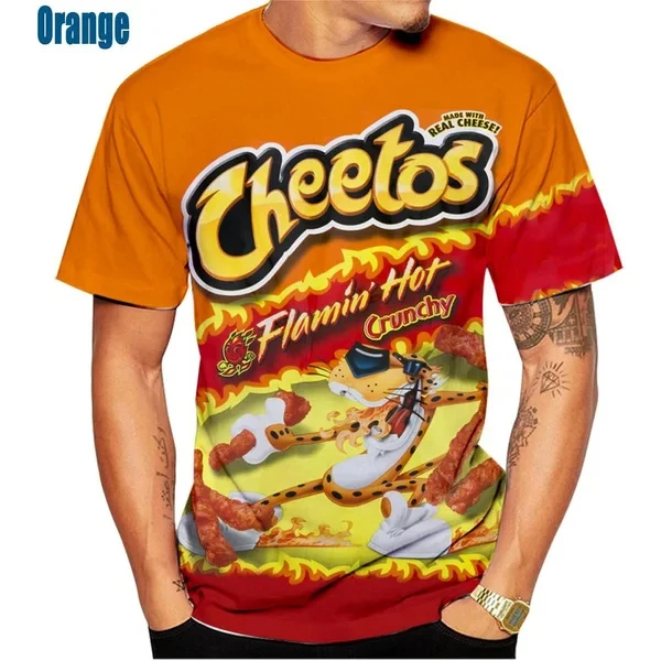 Summer 3D Printed Cheetos Food Print T-Shirt Fashionable Casual Short Sleeve Sportswear Breathable Crewneck Oversized Top