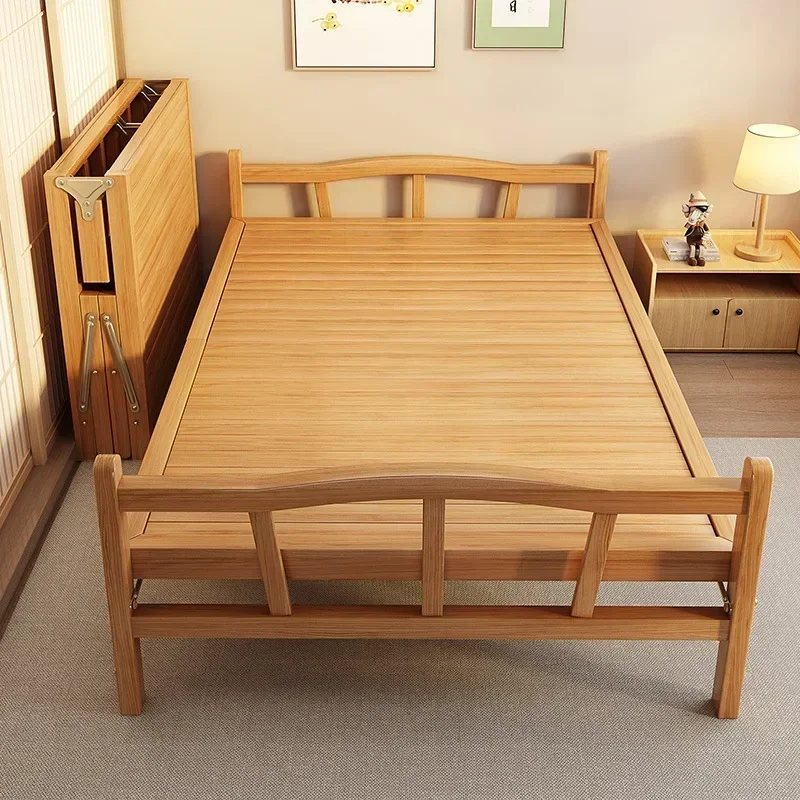 Cama Individual Plegable Simple para el Hogar, Ideal para Siesta, con Base de Bambú Integrada, Resistente y Duradera, Ideal para Alquileres