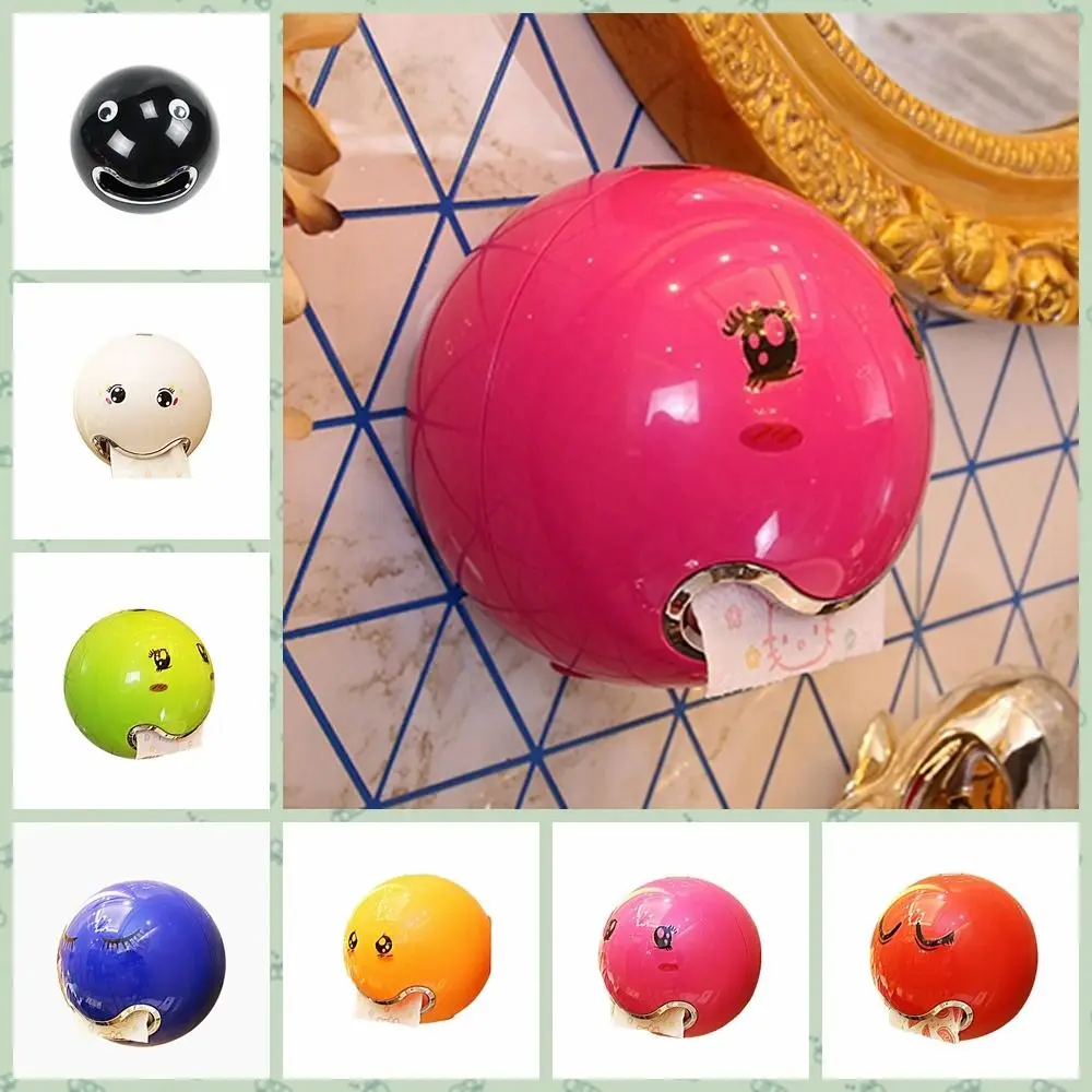 

ABS Plastic Tissue Box Smile Face Spherical Roll Paper Holder Wall Mounted Ball Shaped Toilet Storage Supplies Bathroom