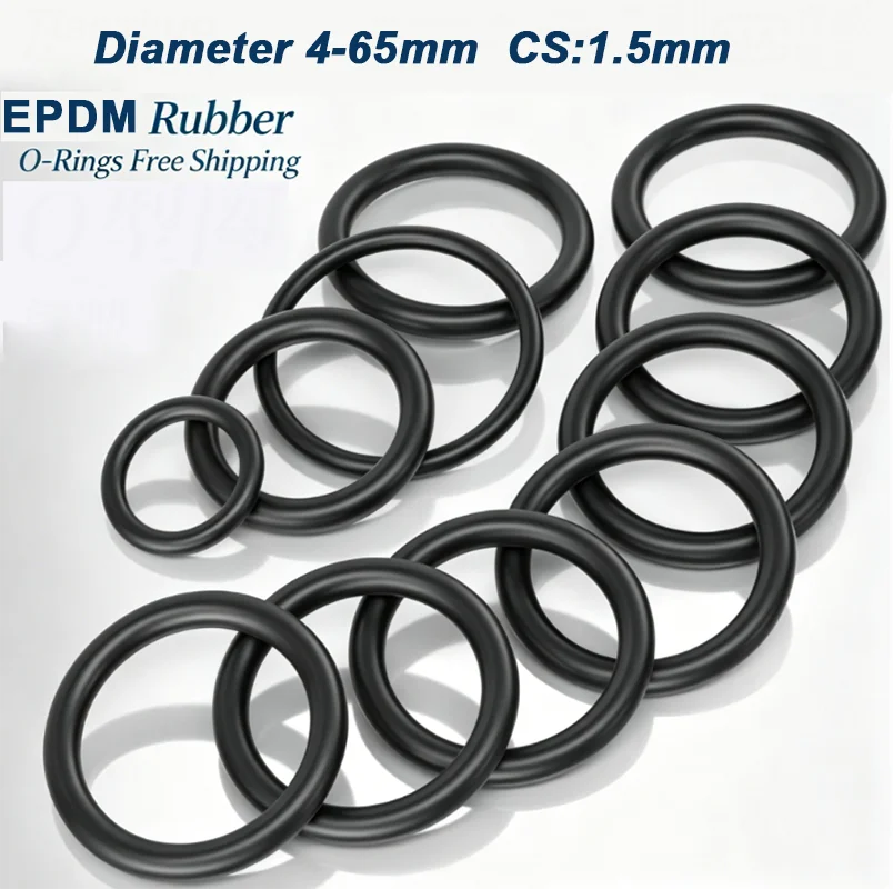 EPDM Rubber O-ring Large Overall Diameter 4/5/5.5/6/7/8/9/10/11/12/13/14/15/16/17/18/19/20-65 mm Thickness 1.5mm Stock EPDM Seal
