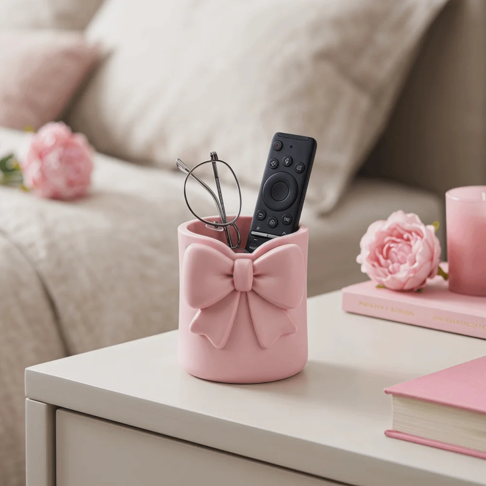 Decorative 3D Printed Bow Pen Holder Creative Sweet Desktop Organizer Flower Vase Multi-function Pencil Storage Box School