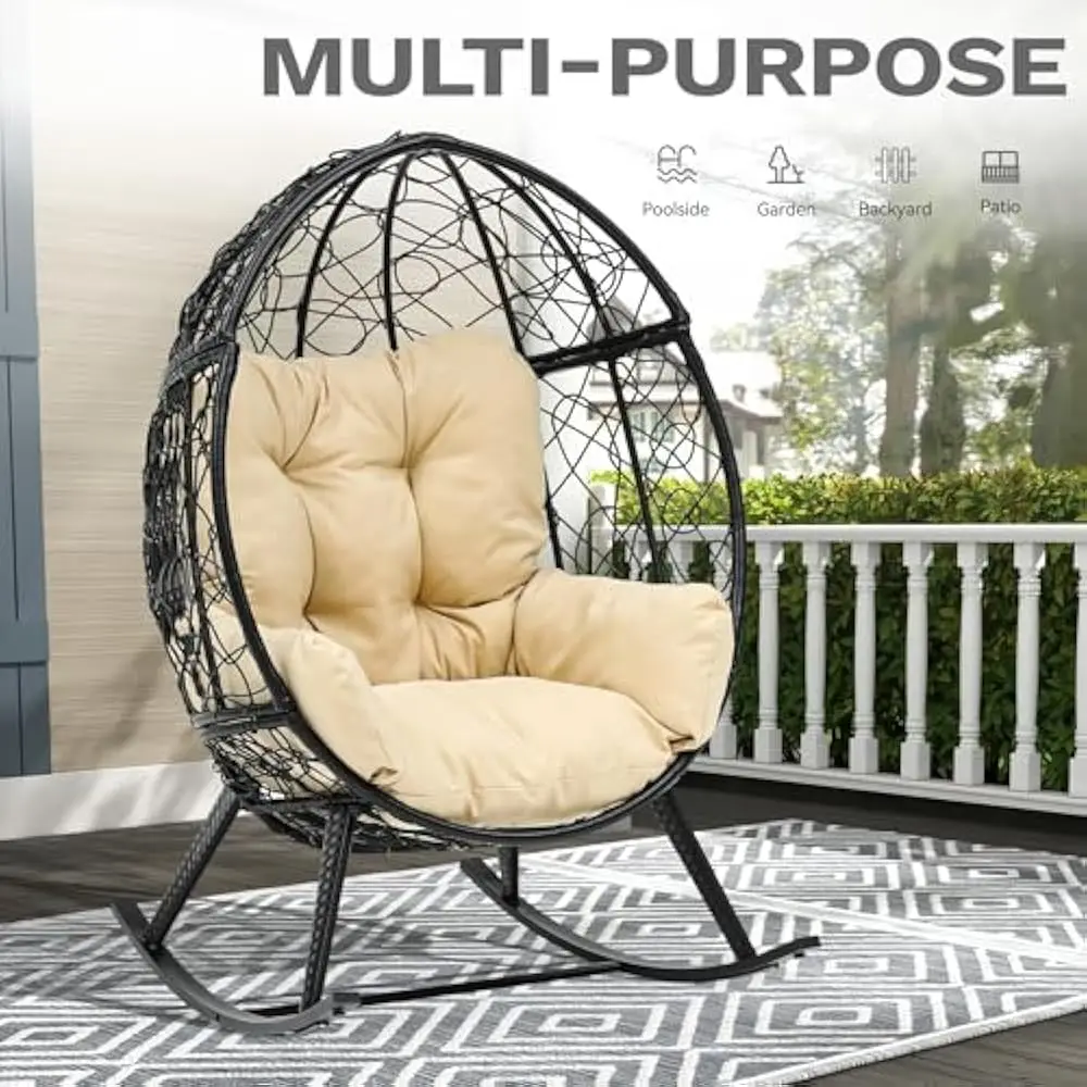 Wicker Rocking Egg Chair, Rattan Rocking Chairs, Indoor/Outdoor Lounger for Patio, Backyard, Living Room, Garden Egg Chair image 4
