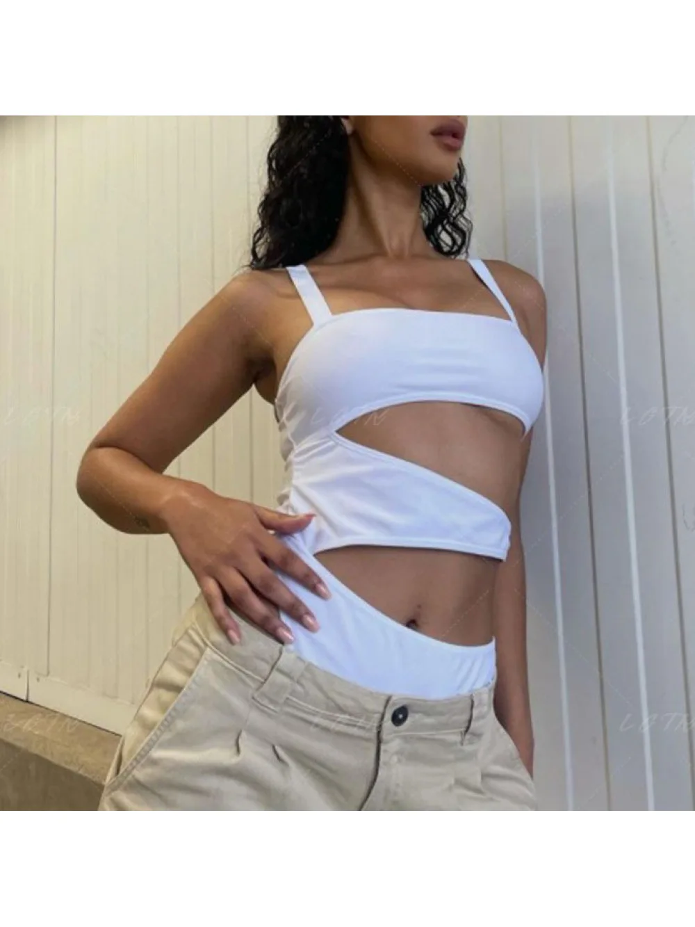 New Summer Spicy Girl Square Collar Camisole Jumpsuit With Hollowed Out Waist And Slim Fit, Street Trend Slim Fit Jumpsuit Top