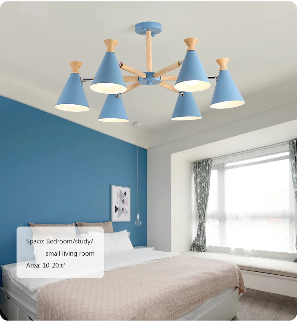 Nordic LED cone Wood Pendant Lamp for Bedroom Living Room Kitchen Indoor Home Decor Iron Sconces Ceiling Hanging Lights