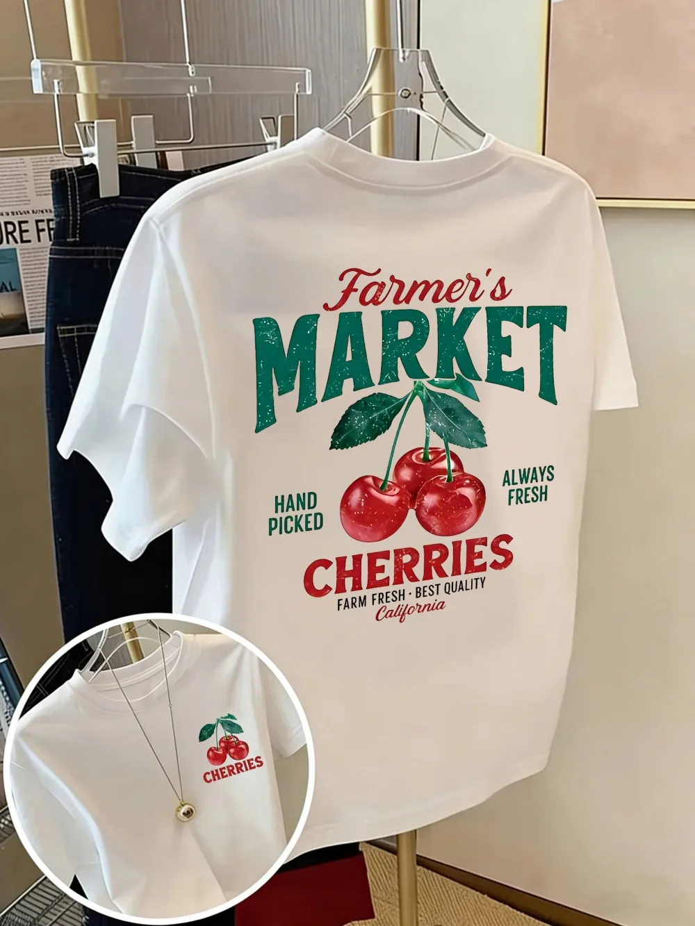 Farmer'S Market Cherries Prints T-Shirts Womens Cotton Summer Short Sleeve T Shirts O-Neck Oversized Tops Basic Soft Clothes