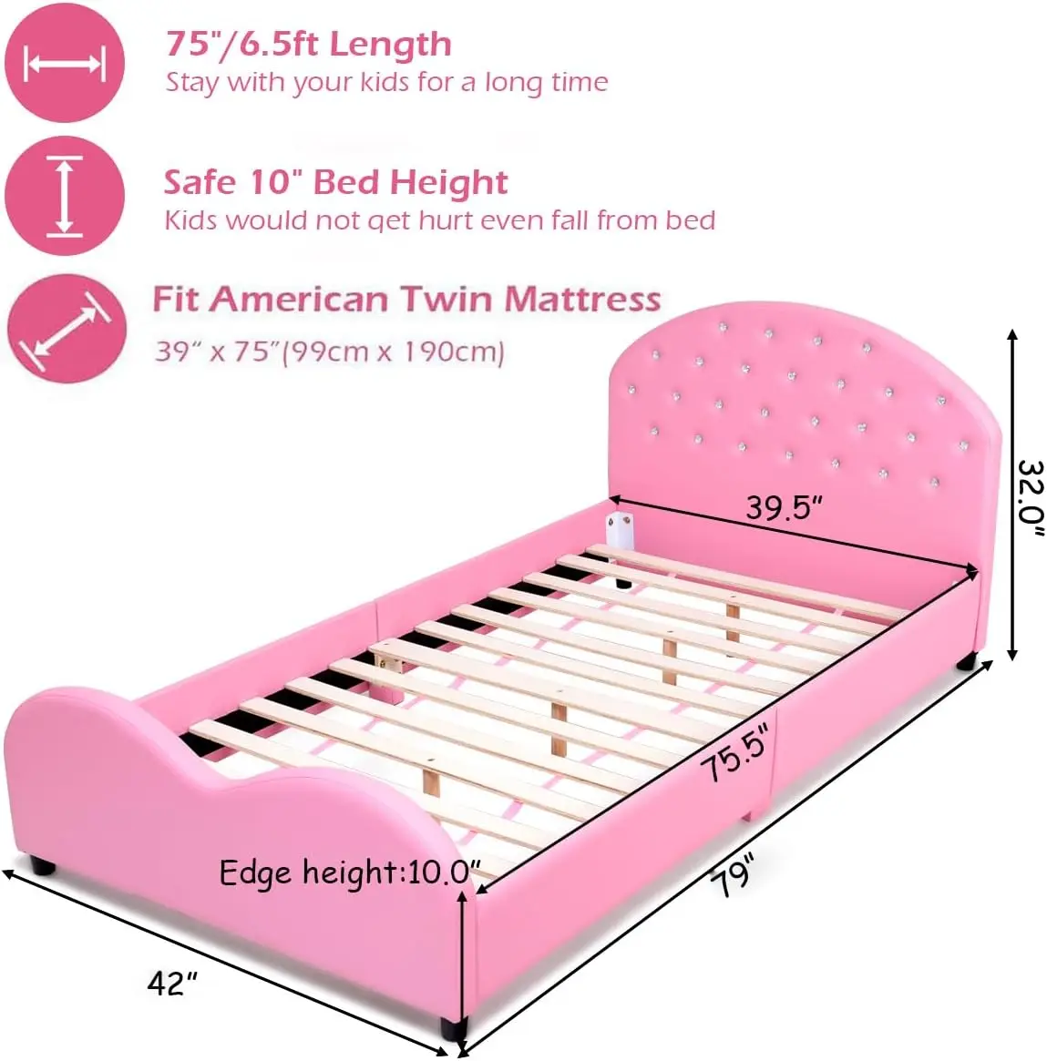 Twin Bed Frames Voor Kinderen, Hout Gestoffeerd Twin Bed Platform Met Lat Ondersteuning, Gewatteerd Hoofdeinde &, Geen Doos