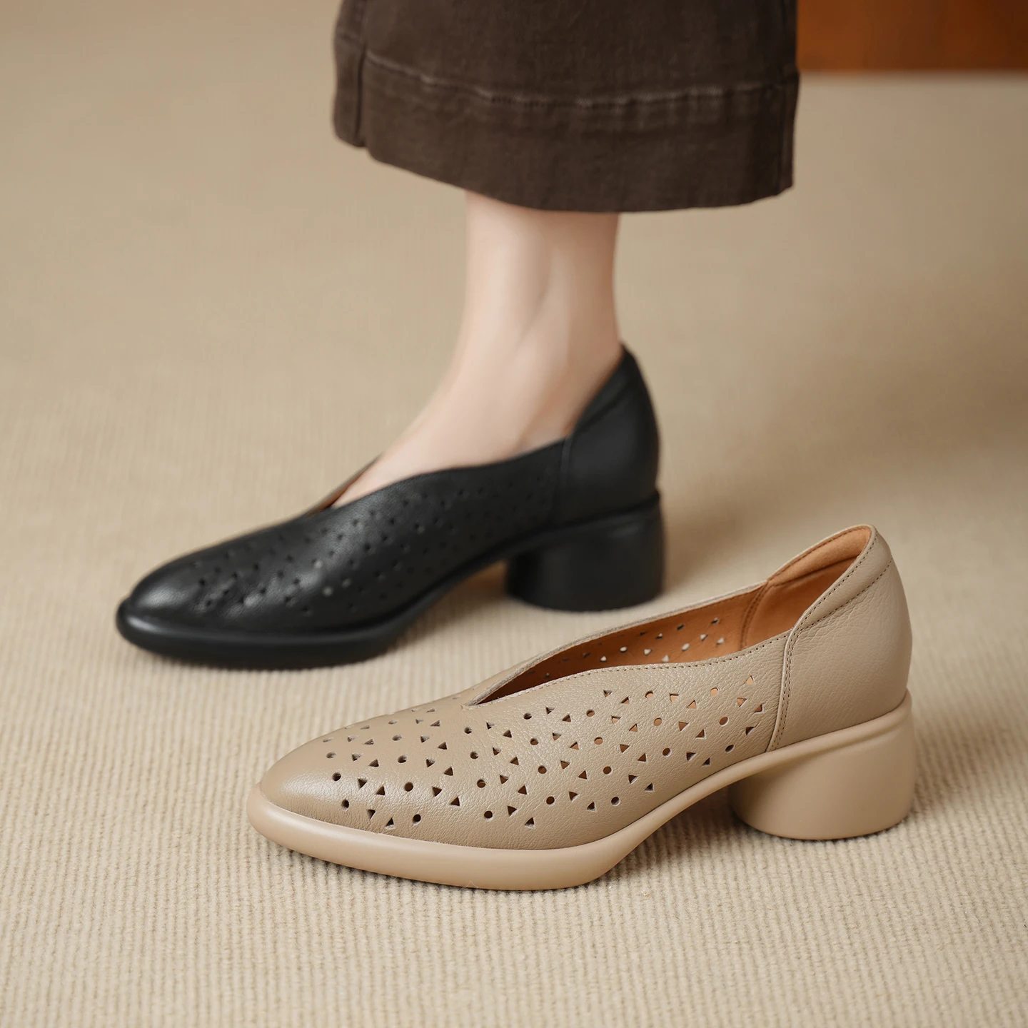 2026 new summer women sandals natural leather 22-25cm soft sheepskin+pigskin+cowhide round toe hollow round heel women shoes