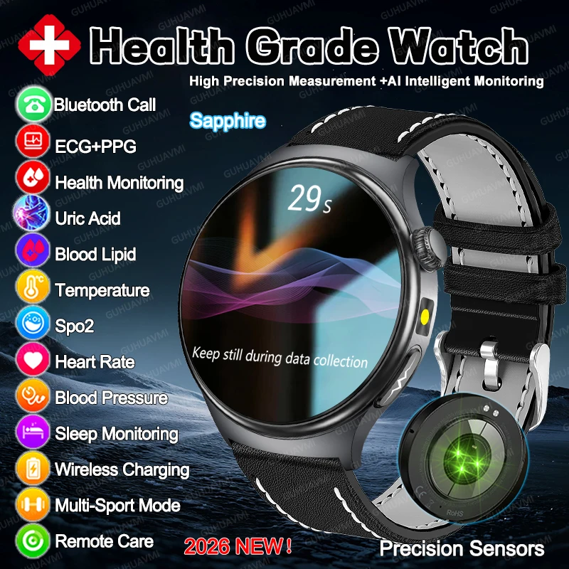 2026 New Accurate Diagnosis Smart Watch Body Fat ECG Blood Oxygen Blood Pressure Health Sport 1.43‘’ AMOLED Screen HD Call Watch