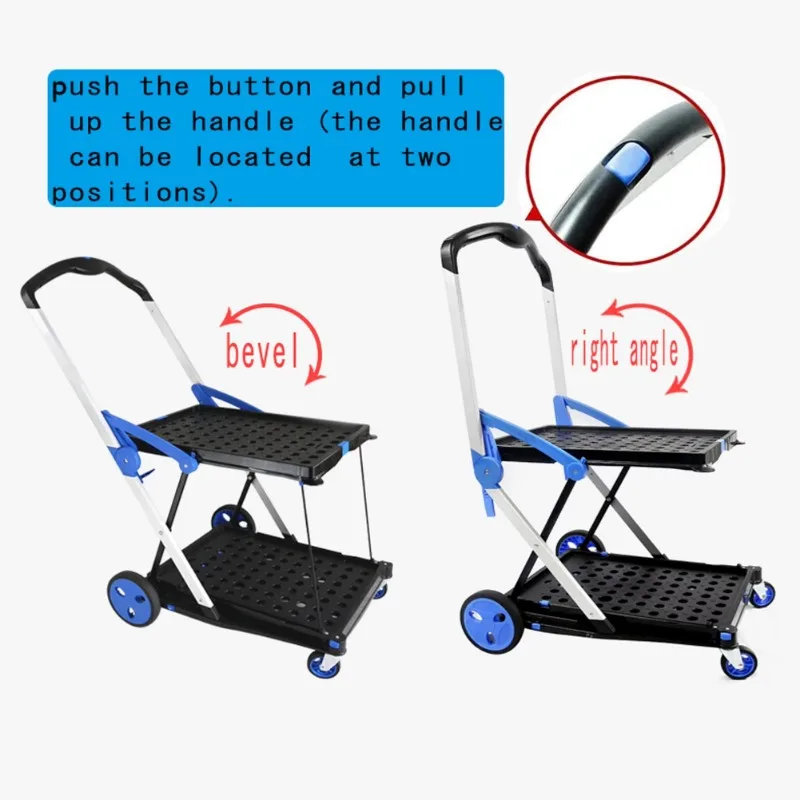 Collapsible Utility Trolley Porrtable Grocery Cart Aluminum Shopping Cart Folding Cart with Basket