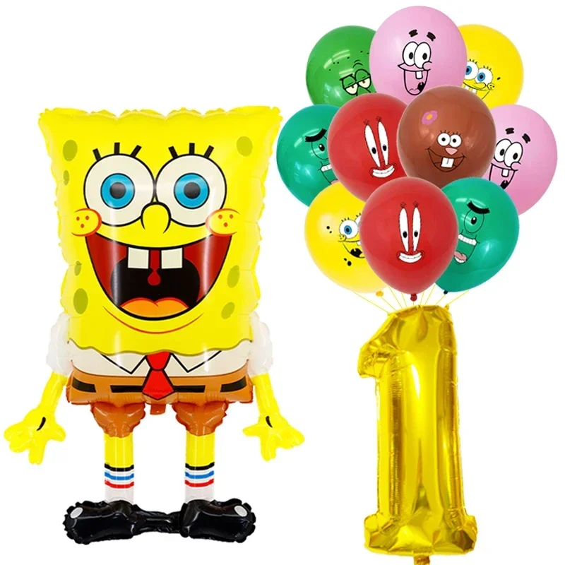 12pcs Cartoon Big SpongeBob SquarePants Foil Latex Balloons children‘s Birthday Wedding Party Baby Shower decorative items set