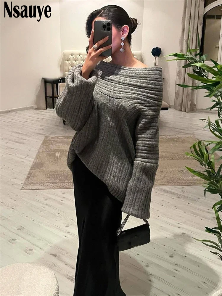 Nsauye Women Clothing Fashion Loose Long Sleeve Y2K Pullover Knitted Casual Sweater Tops Autumn Winter 2024 Sexy Club Jumpers