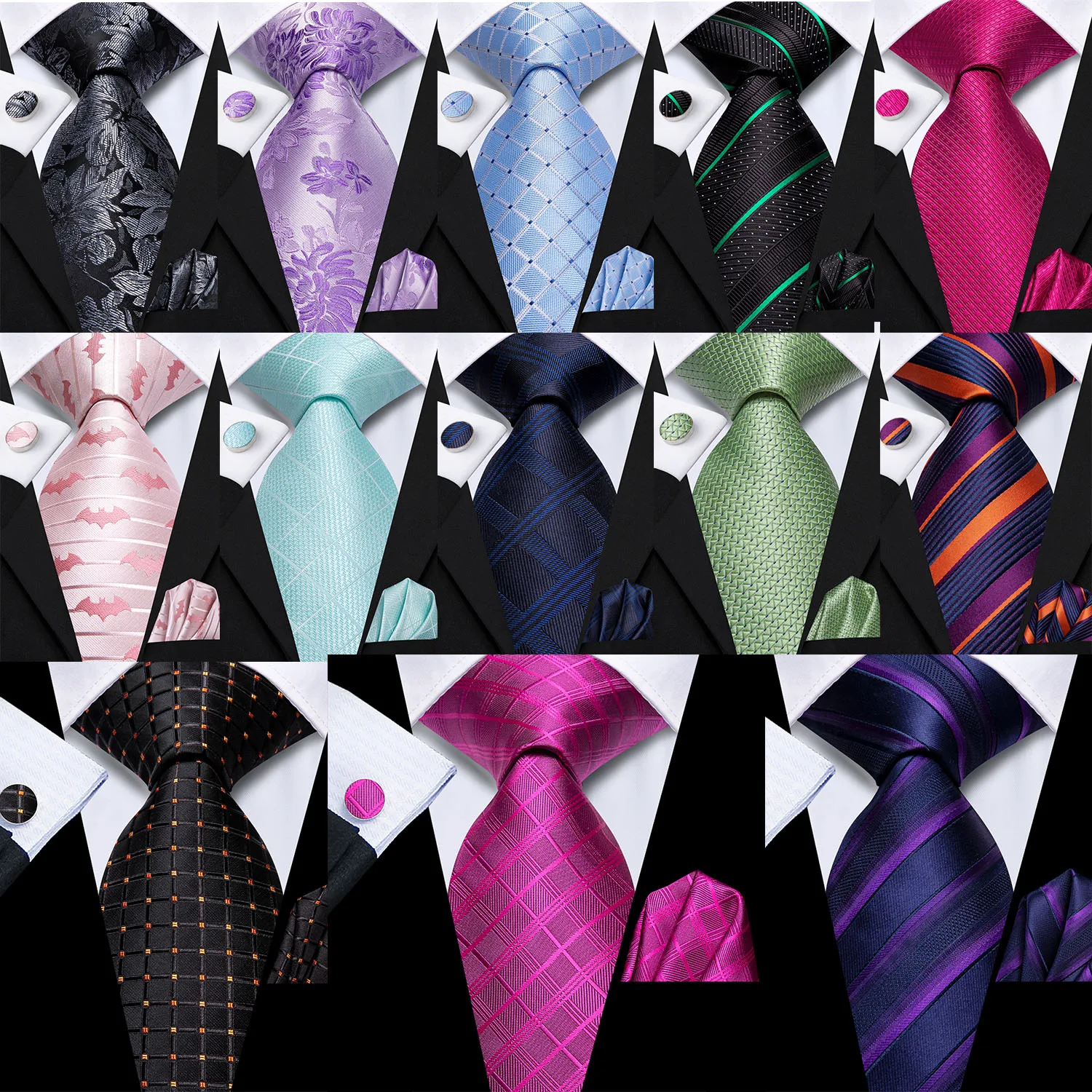 Hi-Tie Men's Tie ดอกไม้สีม่วงอ่อนสีชมพูสัตว์ลายผูกสีเขียวสําหรับผู้ชายอย่างเป็นทางการงานแต่งงานเนคไท Gravatas