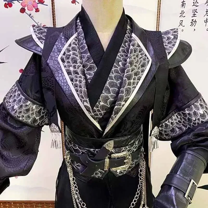 2025 Vintage Gothic Male Carnival Cosplay Costume Oversized Chinese Traditional Hanfu Black Sets Large Size 5XL For Men