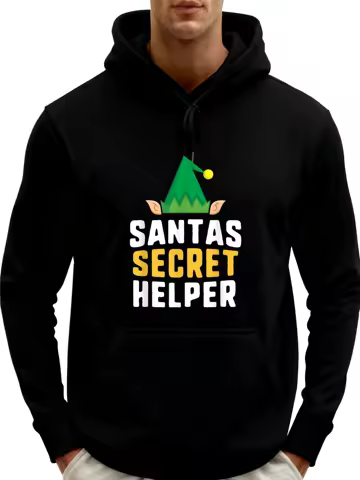 Santa Secret Helper Elf Matching Family Christmas Natural Man Clothes Funny Gift Graphic Hoodies Casual Coat
