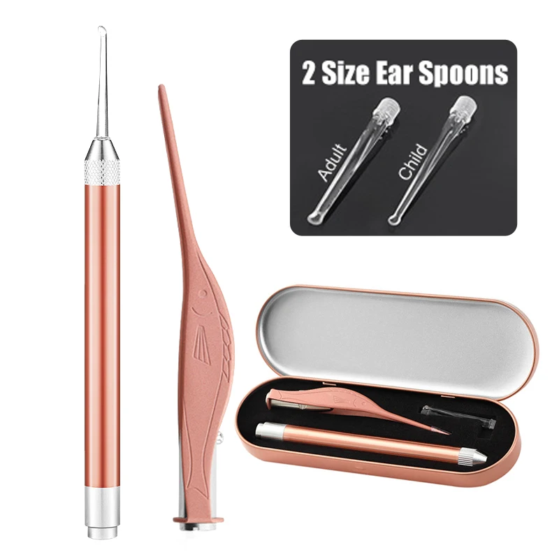 

Ear Cleaner Spoon LED Flashlight Baby Earwax Curette Picker Visual Endoscope Earpick Booger Wax Remover Tweezers Forceps Set