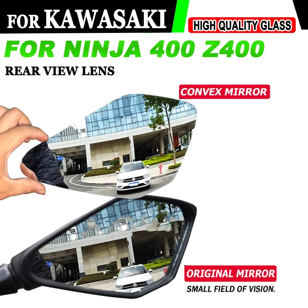 Rétroviseurs convexes pour KAWASAKI NINAlban400 NINJA400 Z400, lentille d'expansion du champ de vision, pièces de rechange de rétroviseur, accessoires