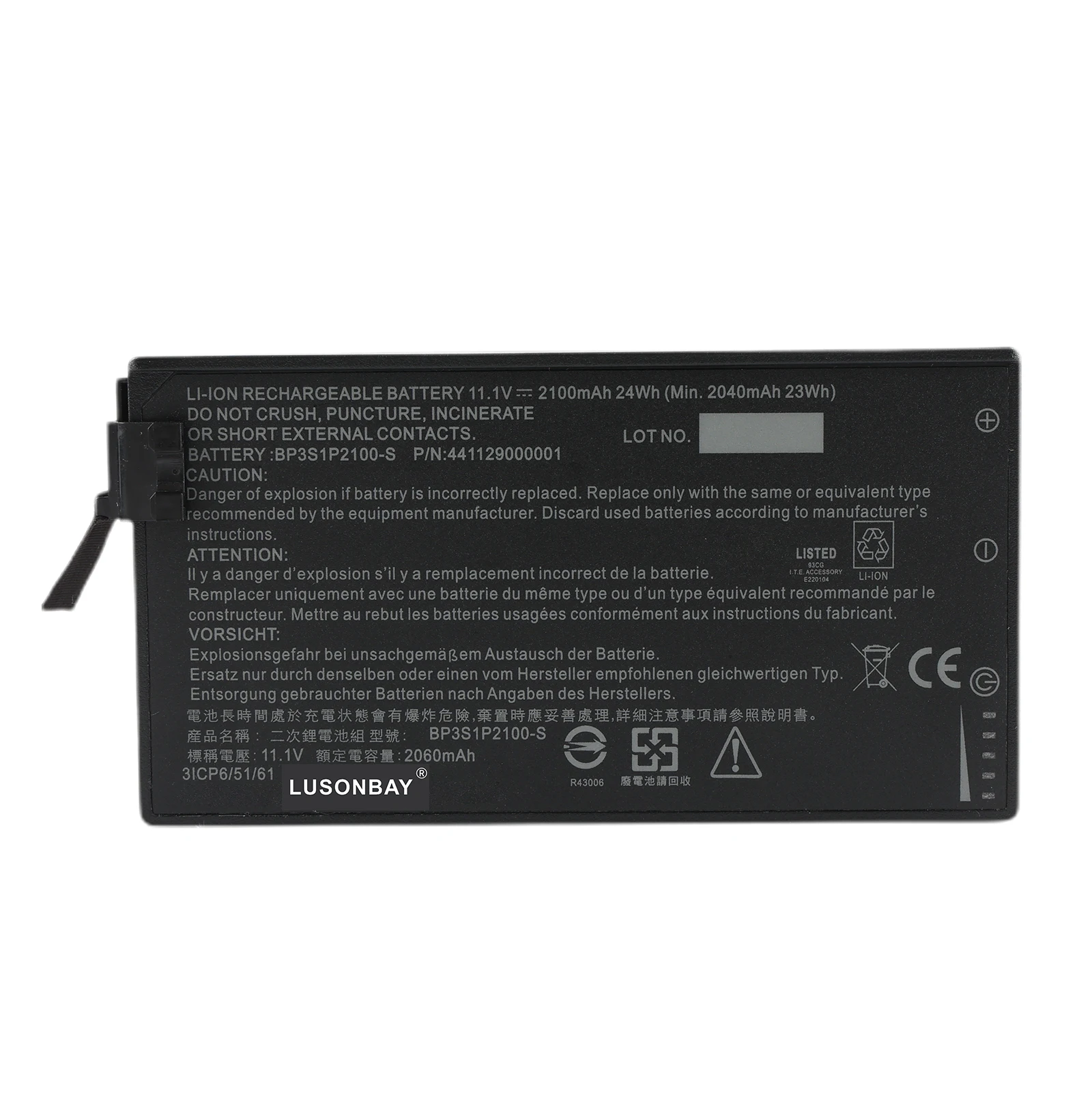 

Сменный аккумулятор BP3S1P2100-S 24WH 2100 мАч для защищенного ноутбука Getac V110, BP3S1P2100 441129000001, 11.1В, 3 элемента