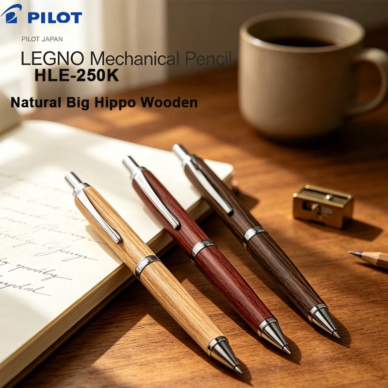 PILOT HLE-250K LEGNO Mechanical Pencil 0.5mm Natural Hippo Wood Barrel Brass Clutch Drawing Pen Precise Drafting Writing Supply