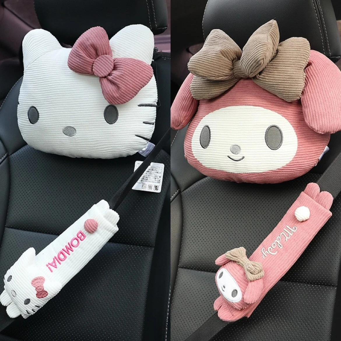 

Sanrio Cute Kuromi Car Headrest Safety Seat Belt Cover Kawaii Japanese Style Back Cushion My Melody Car Decoration Gifts