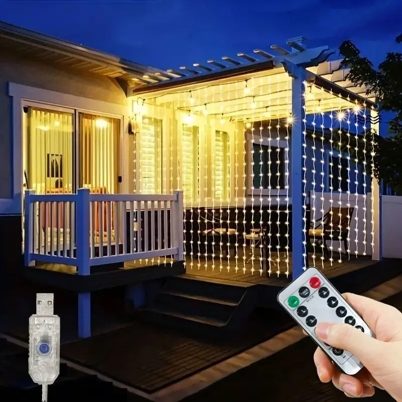 Curtain LED String Lights USB Plug-in with Remote Control Holiday Wedding Indoor Bedroom Home Christmas Decoration Party Lights