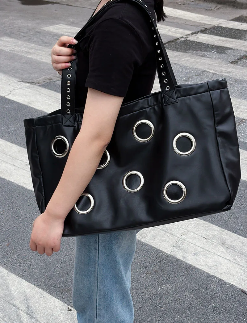 

Soft PU Leather Handbags and Purses Luxury Studded Shopper Large Women Bag Clutch Hollow Rivet Tote Bags for Women Shoulder Bag