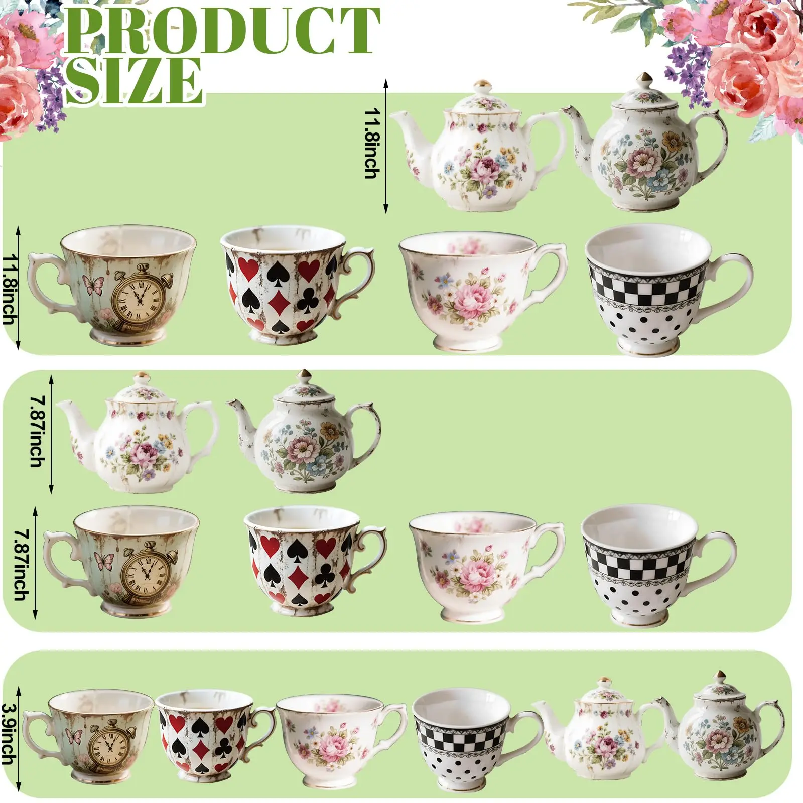 Wonderland Teacup Teapot Hanging Decor Vintage Tea Cup Cutouts for Mad Tea Party Birthday Backdrop Decor