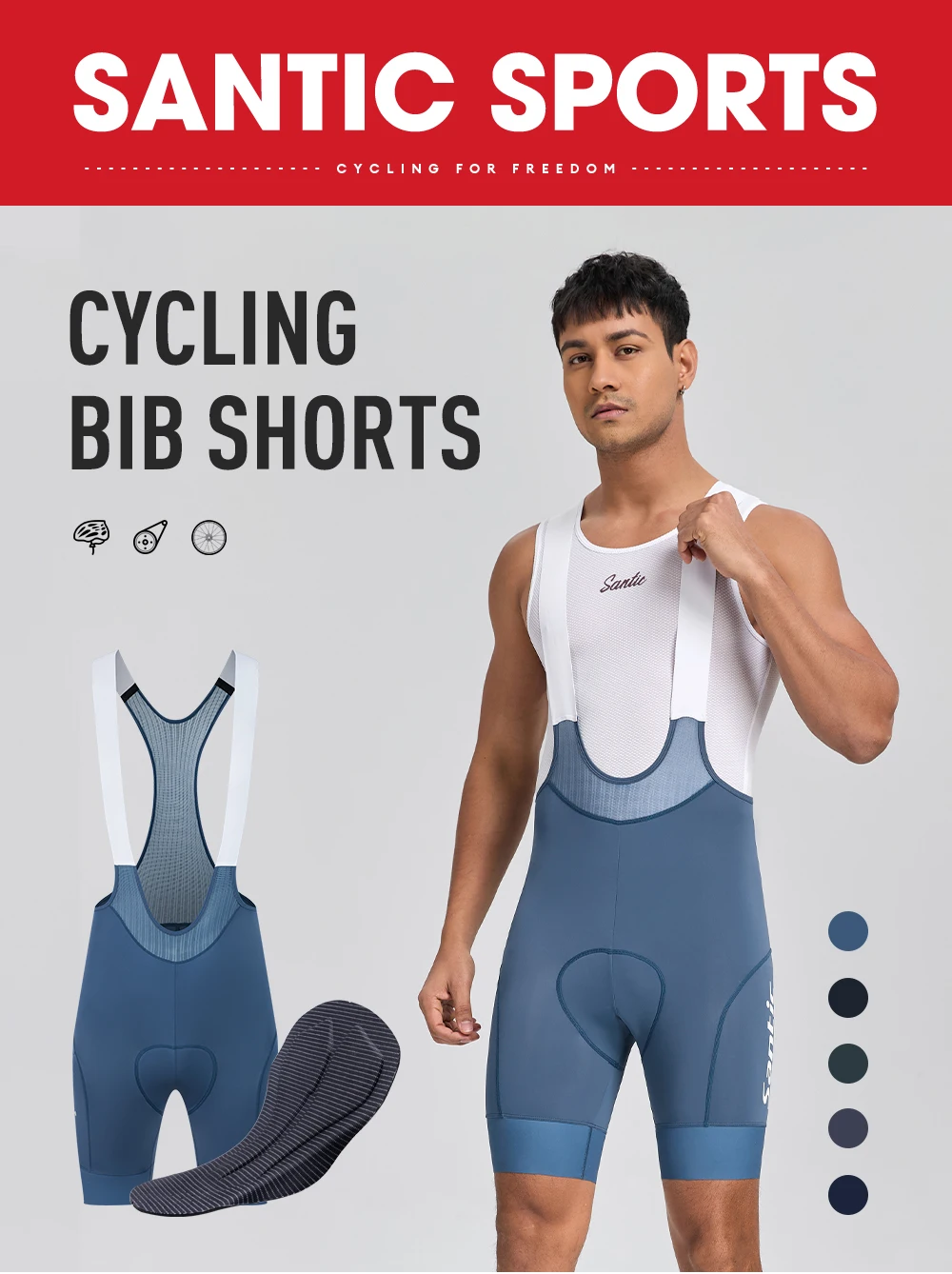 Santic Herren-Sommer-Radsport-Trägerhose, atmungsaktiv, schnell trocknend, Schwammkissen, 5 Stunden Komfort, stoßfest, rutschfest, Fahrrad-Shorts – Detail 2