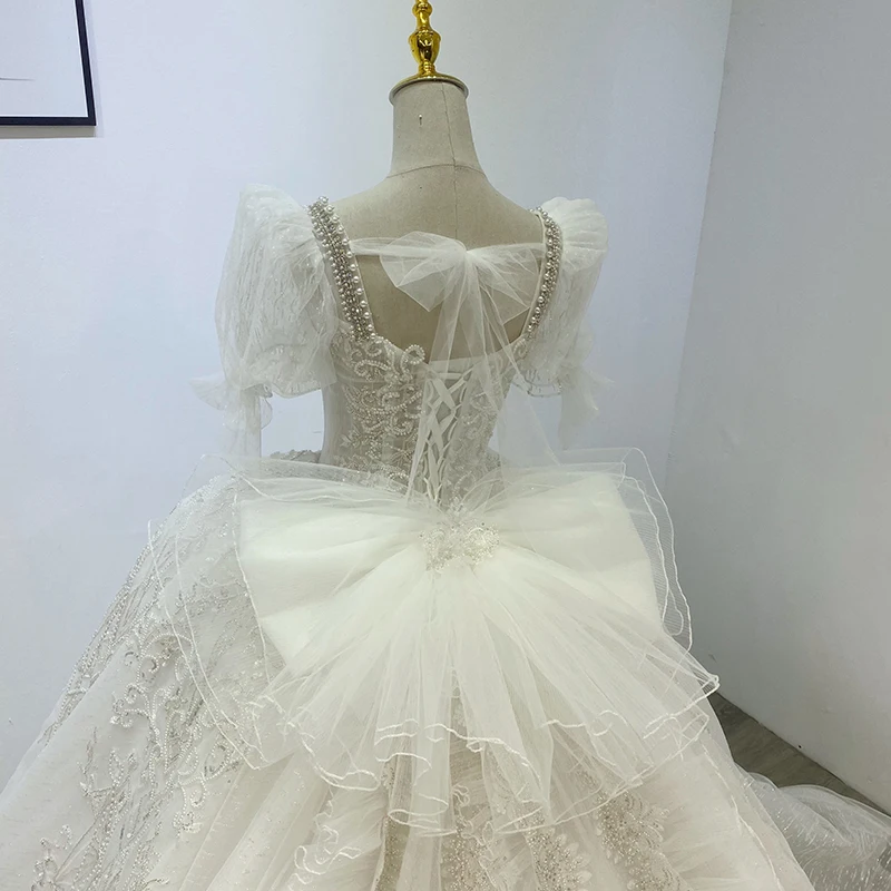WM001 Appliques Romantic Wedding Dress Shortsleeve Crystal Princess Wedding Dress Tiered Perfect Guest Wedding Dresses שמלות ערב