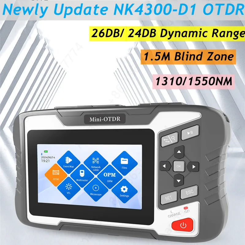 الألياف البصرية OTDR الانعكاسات NK4300 D1 شاشة تعمل باللمس VFL OLS OPM خريطة الحدث كابل إيثرنت تستر 1310NM/1550NM 26db/ 24 ديسيبل