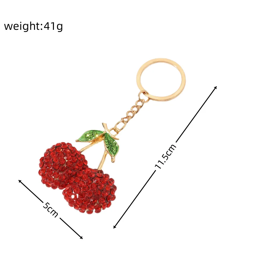 Rural Style Cherry Keychain Luxury Diamond Sparkling Fruit Pendant Car Keychains Woman Backpack Bag Accessories