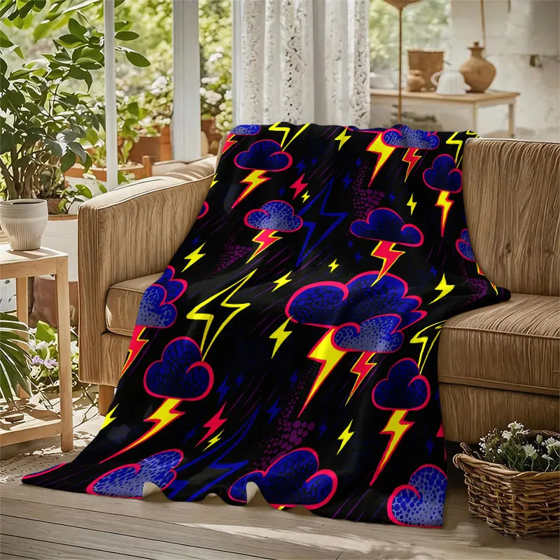Neon Storm Clouds Flannel Blanket Warm Soft Halloween Christmas Decorative Couch Warm Cozy All-Season Gift