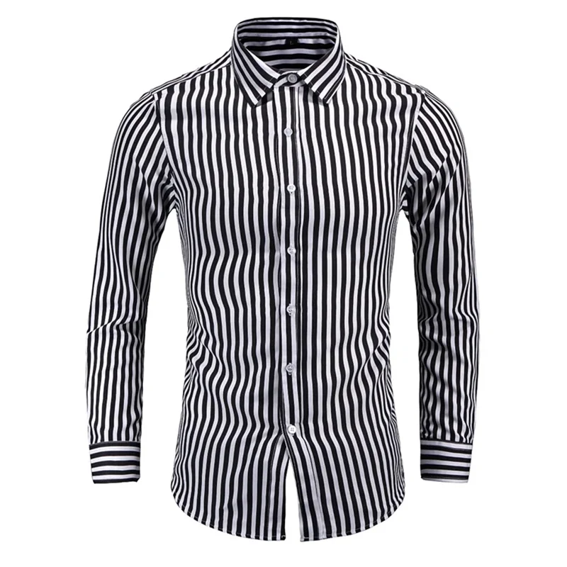 

High quality men's fashionable striped long sleeved shirt made of soft fabric suitable for casual sunshine beach vacation men's