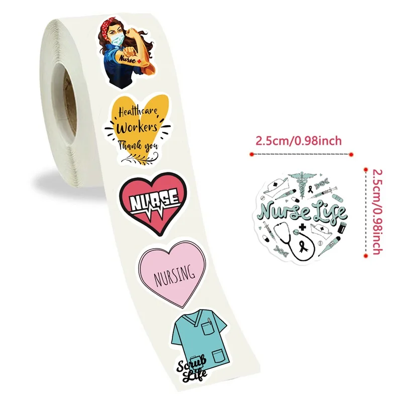 500PCS Nurse Pattern Sticky Paper Sticker Labels Thank You Sticker Sealing DIY Decoration Scrapbooking Stationery Supplies