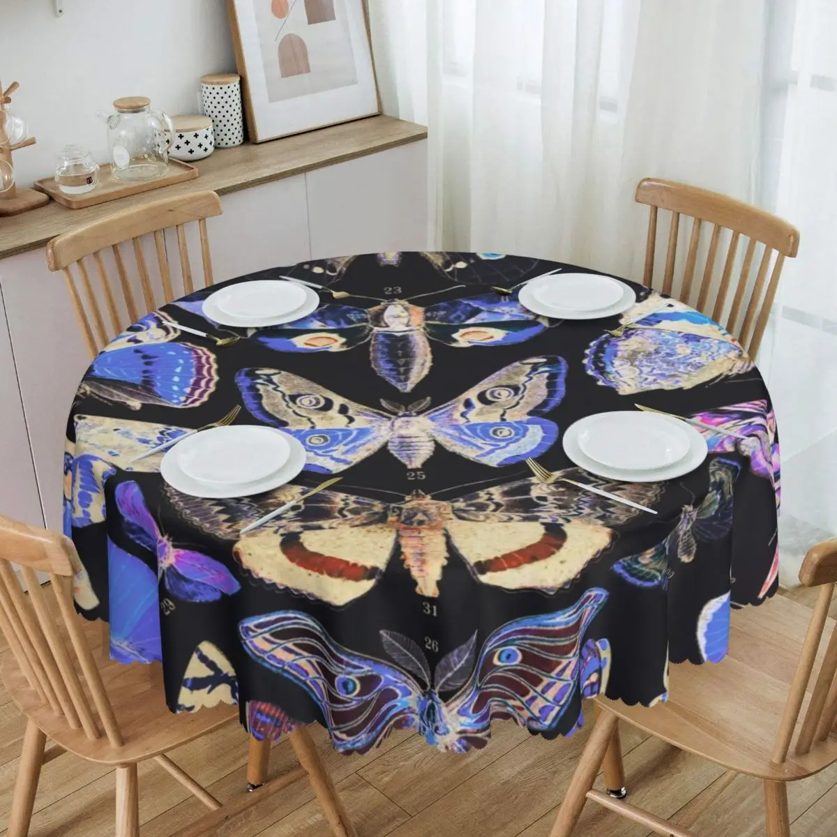 Custom Oilproof Inverted  Adolphe Millot Table Cover French Painter Book Papillons  for Picnic 60 inches Table Cloth