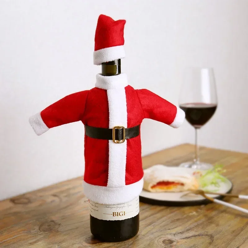 Set Christmas Decorations for Home Red Wine Bottle Covers Clothes with Hat  New Year Dinner Party Decor Navidad Gift