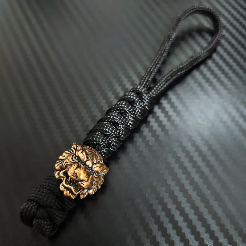 Tiger head Paracord beads Braided rope Pendant Bag hanging Accessories Keychain knife bead Lanyard Outdoor Woven umbrella rope