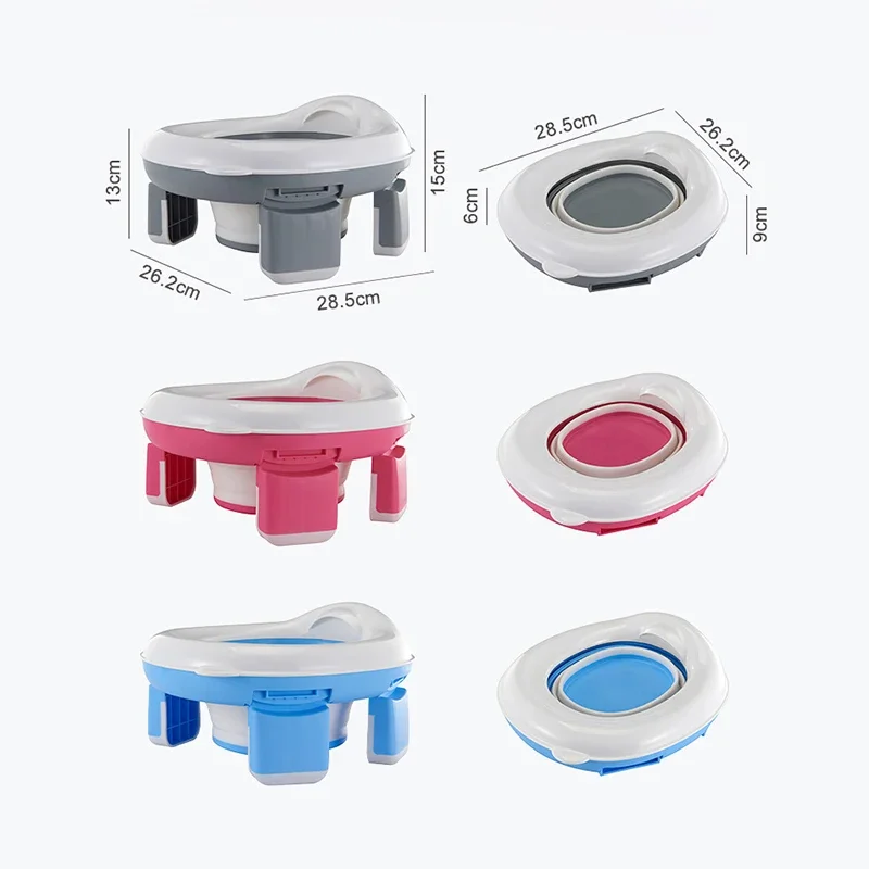 3-in-1 Reise-Toilettensitz, faltbar, blau, für Kinder, Töpfchen mit Taschen, Baby-Topf, tragbarer Silikon-Babytöpfchen-Trainingssitz – Detail 1