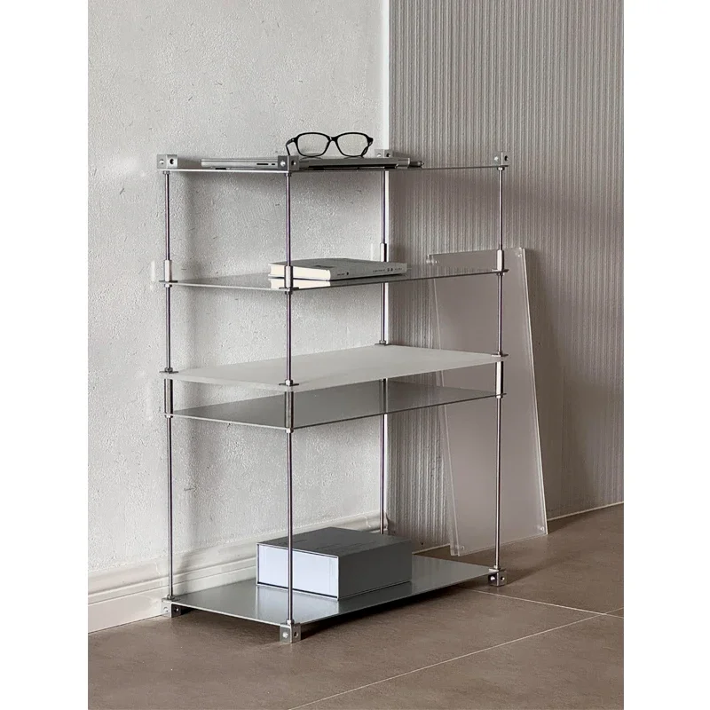 Stainless steel floor display rack storage rack bookshelf acrylic shelf living room bedroom storage rack ornament