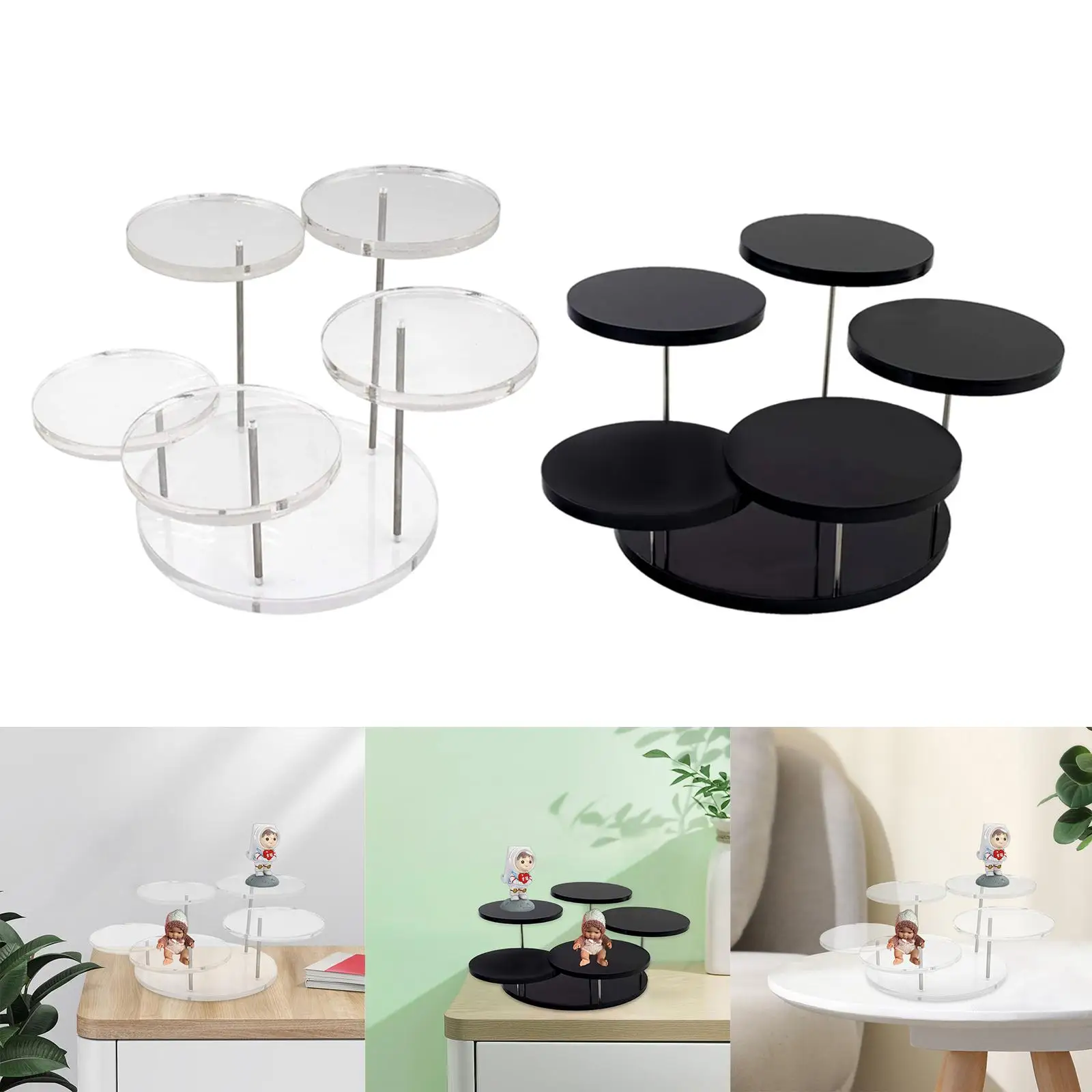 Round Jewelry Display Stand Acrylic 5 Tray Organizer Show Shelf Holder for Figurines Purse Jewellery Earring Home