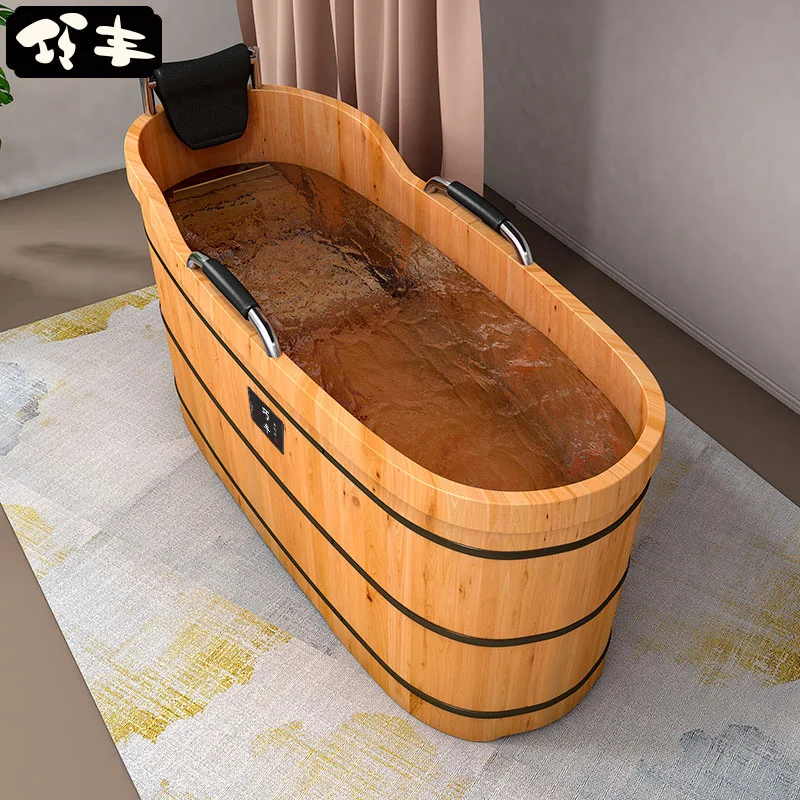 Cedar wood bath bucket, adult whole body household solid wood bath tub, thickened wooden bucket, large sweat steaming wooden