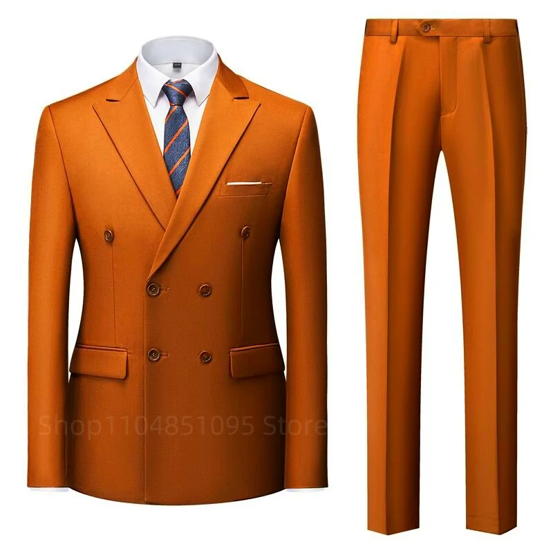 

Smart Casual Man 2 Piece Outfit Suits Set Peak Lapel Double-breasted Suit Blazer for Wedding Business Dresses Stage Costume Sets